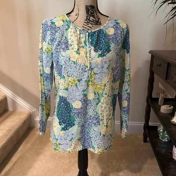 Talbots Floral Blouse - Blue and Yellow - Picture 1 of 7